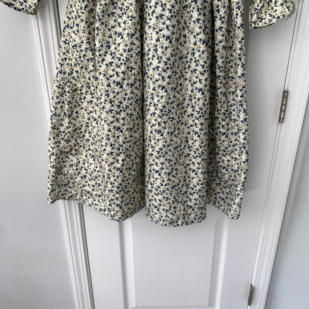Dress Up America Girls Floral Prairie Dress Blue Cream Pioneer Costume Size 8-10 - Picture 3 of 9